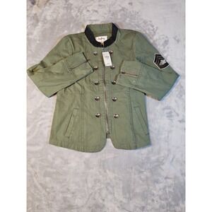 Daytrip Mens Olive Green Military Inspired Jacket Sequin Patch Lace Collar L